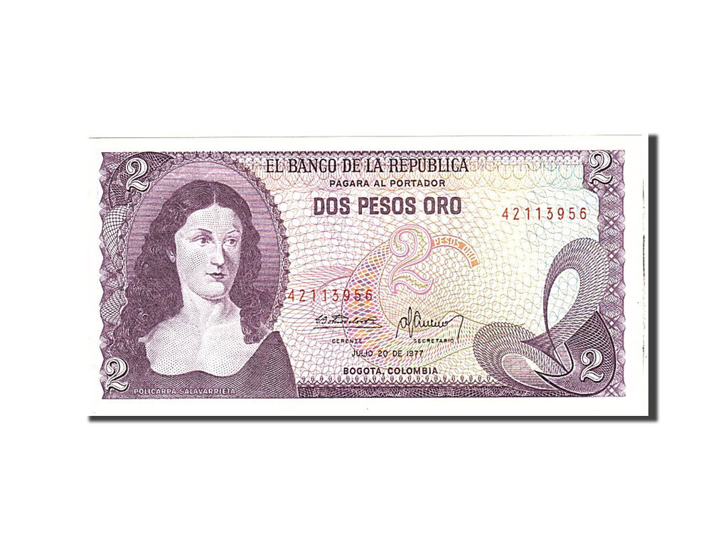 Banknote, Colombia, 2 Pesos Oro, 1977, 1977-07-20, KM:413b, UNC(65-70)