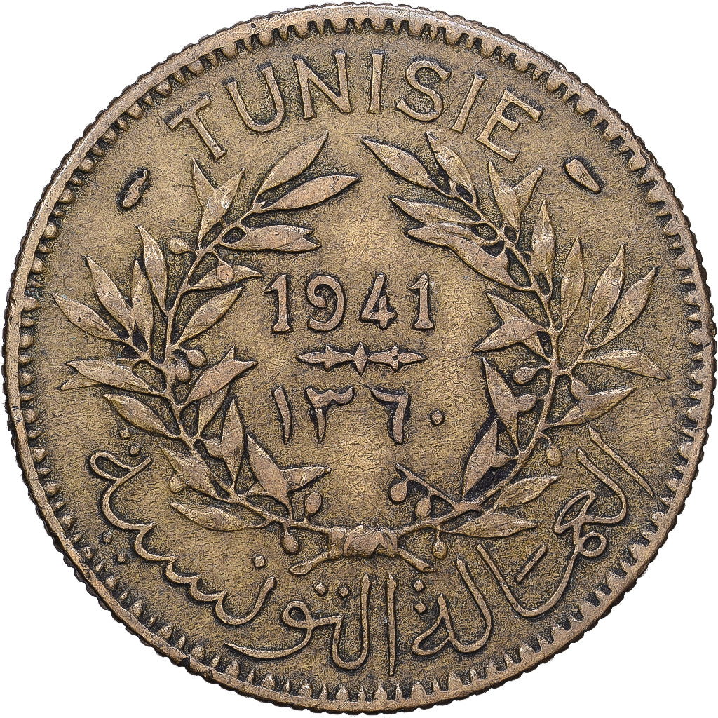 Tunisie, 2 Francs, 1941/AH1360, Paris, Bronze-Aluminium, TTB, Lecompte:295
