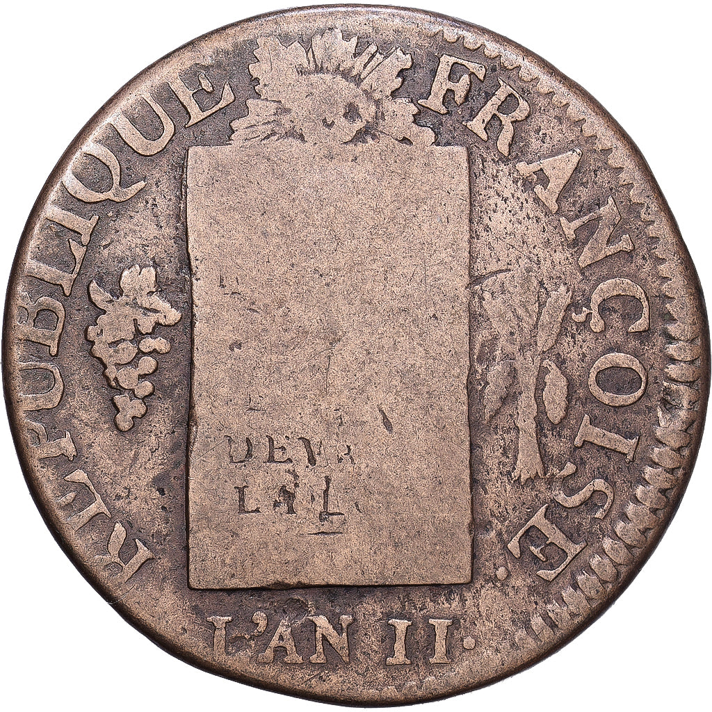 France, Louis XVI, Sol aux balances françoise, 1793 / AN II, Metz, Bronze, TB