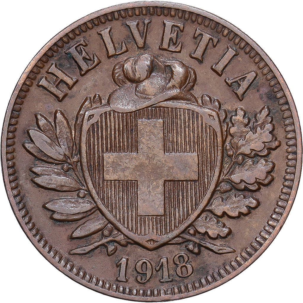 Svizzera, 2 Rappen, 1918, Bern, Bronzo, BB, KM:4.2
