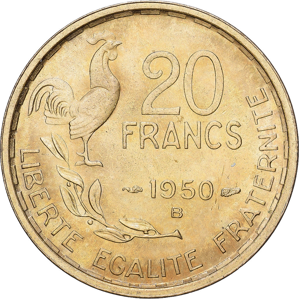 France, 20 Francs, Guiraud, 1950, Beaumont - Le Roger, 4 Faucilles