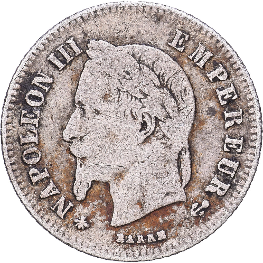 Francia, Napoleon III, 20 Centimes, 1866, Paris, Plata, BC+, Gadoury:308