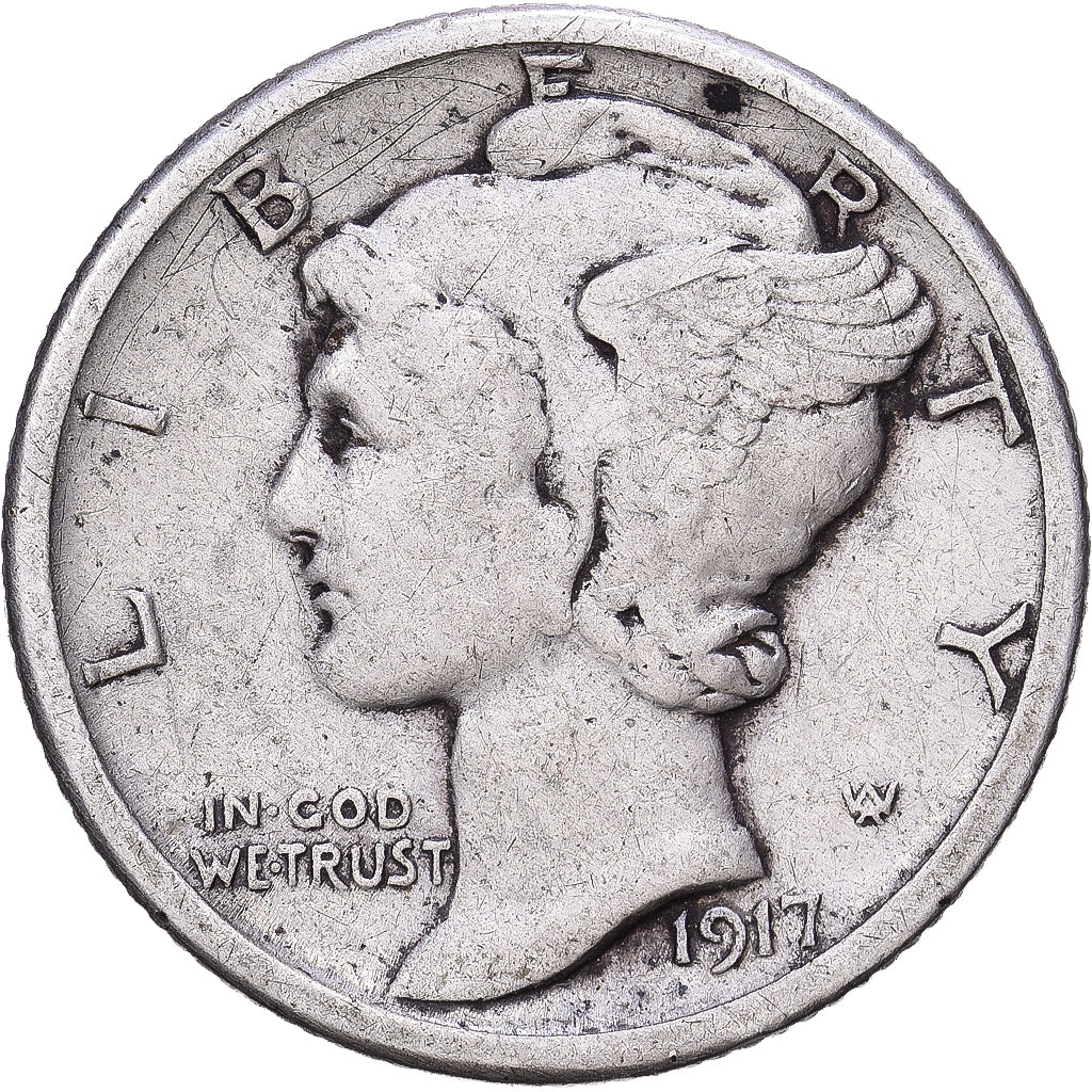 Estados Unidos da América, Dime, Mercury, 1917, San Francisco, Prata