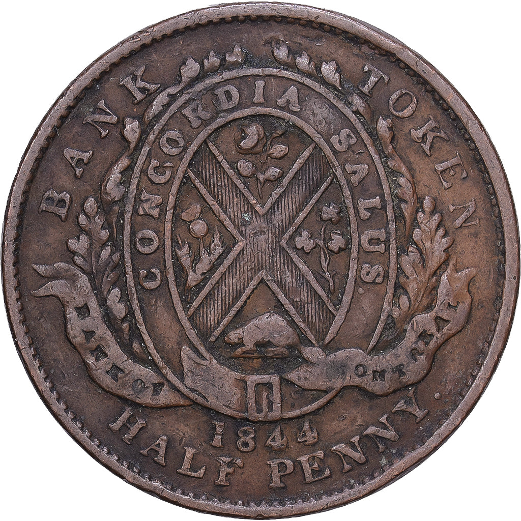 Kanada, Lower Canada, Sou, 1/2 PENNY, 1844, Soho Mint, Kupfer, S+, KM:Tn18