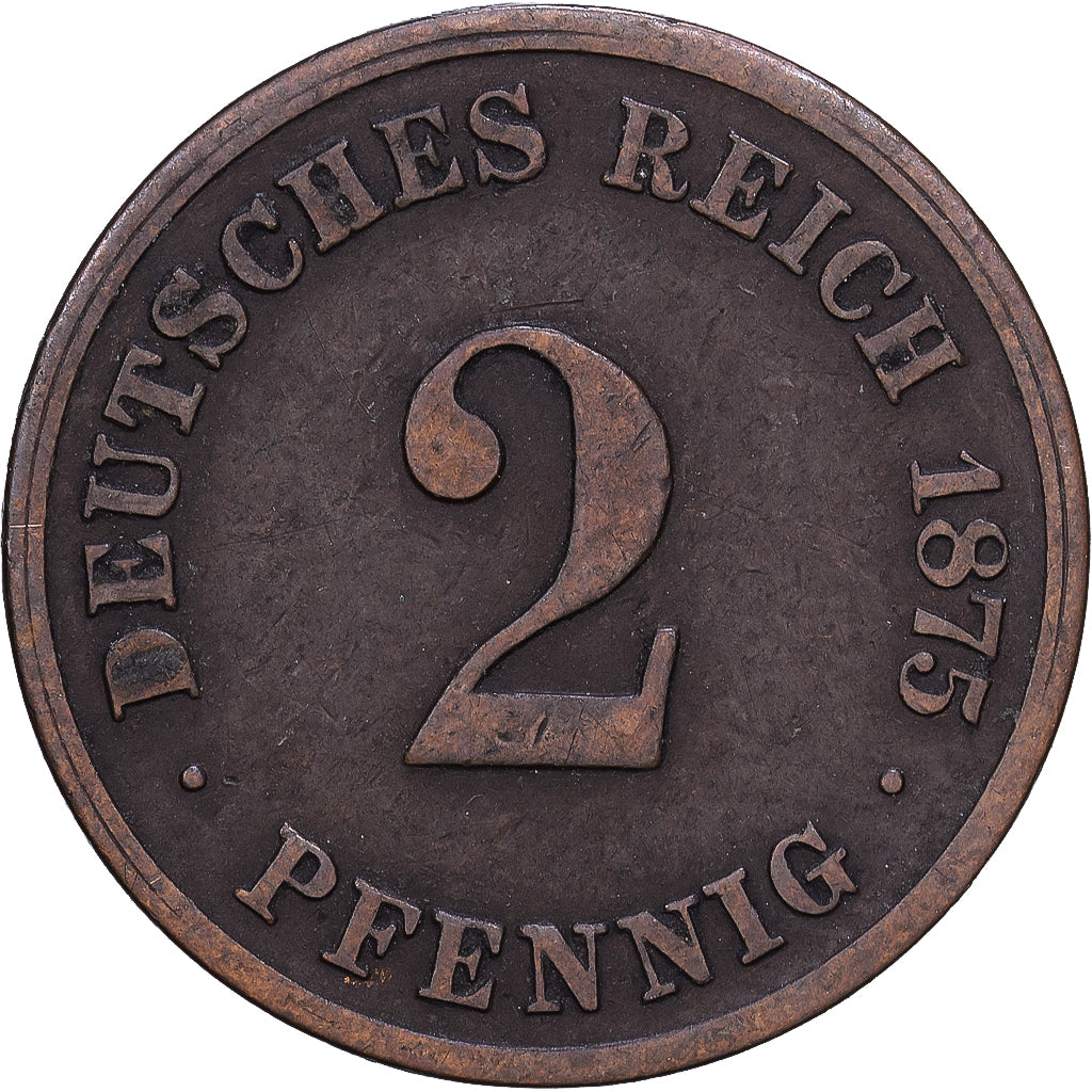 ALEMANHA - IMPÉRIO, Wilhelm I, 2 Pfennig, 1875, Frankfurt, Cobre, VF(30-35)