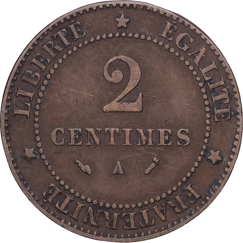 França, 2 Centimes, Cérès, 1887, Paris, Bronze, VF(30-35), Gadoury:105