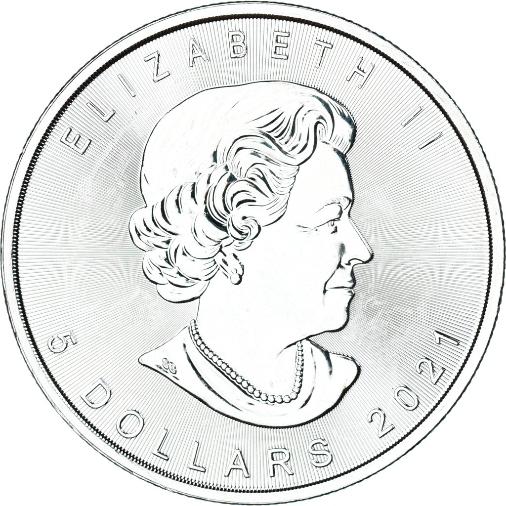 Moeda, Canadá, 5 Dollars, 2021, Maple Leaf, MS(63), Prata