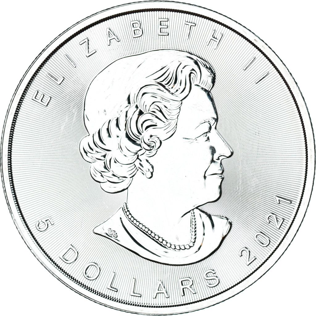 Munten, Canada, 5 Dollars, 2021, Maple Leaf, UNC-, Zilver