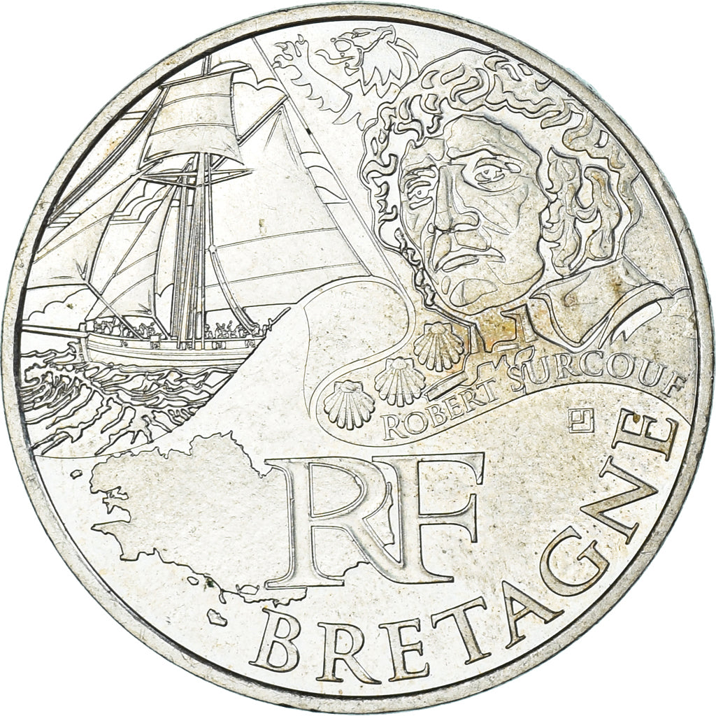 France, 10 Euro, 2012, Bretagne, AU(55-58), Silver