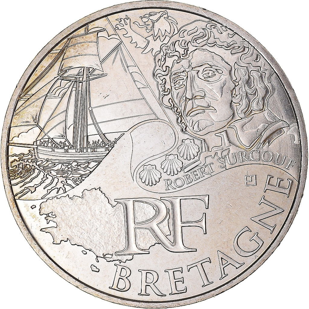 França, 10 Euro, 2012, Bretagne, MS(63), Prata