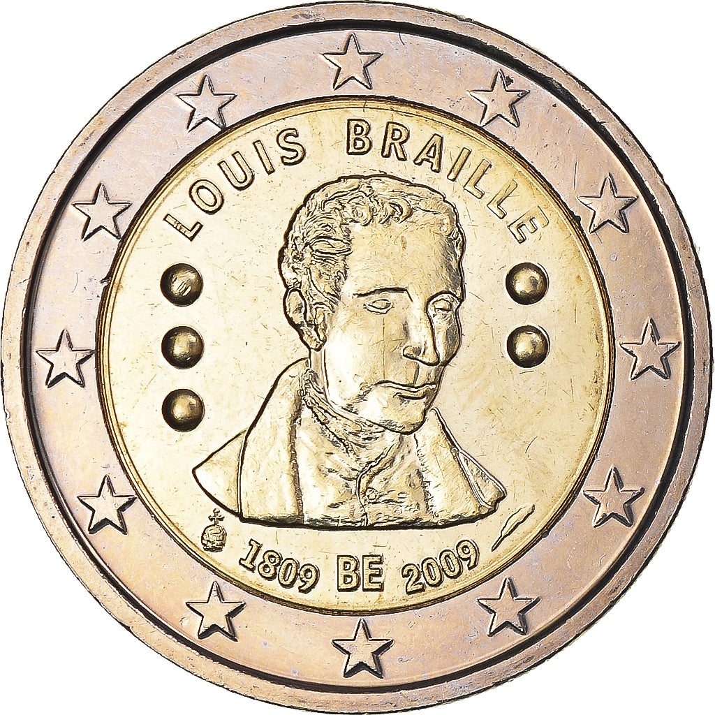 Belgique, 2 Euro, 2009, Louis Braille, SPL, Bimétallique