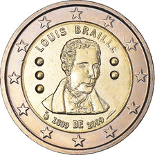 Belgique, 2 Euro, 2009, Louis Braille, SPL, Bimétallique