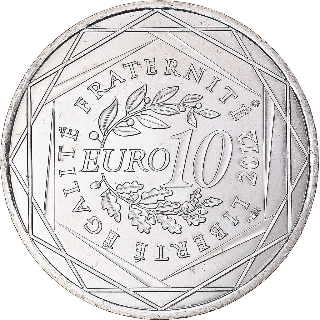 França, 10 Euro, 2012, Bourgogne, MS(63), Prata