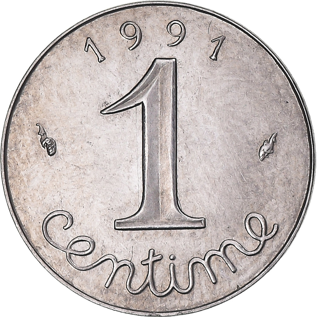 France, 1 Centime, Épi, 1991, Paris, Coin orientation, Stainless Steel, PCGS
