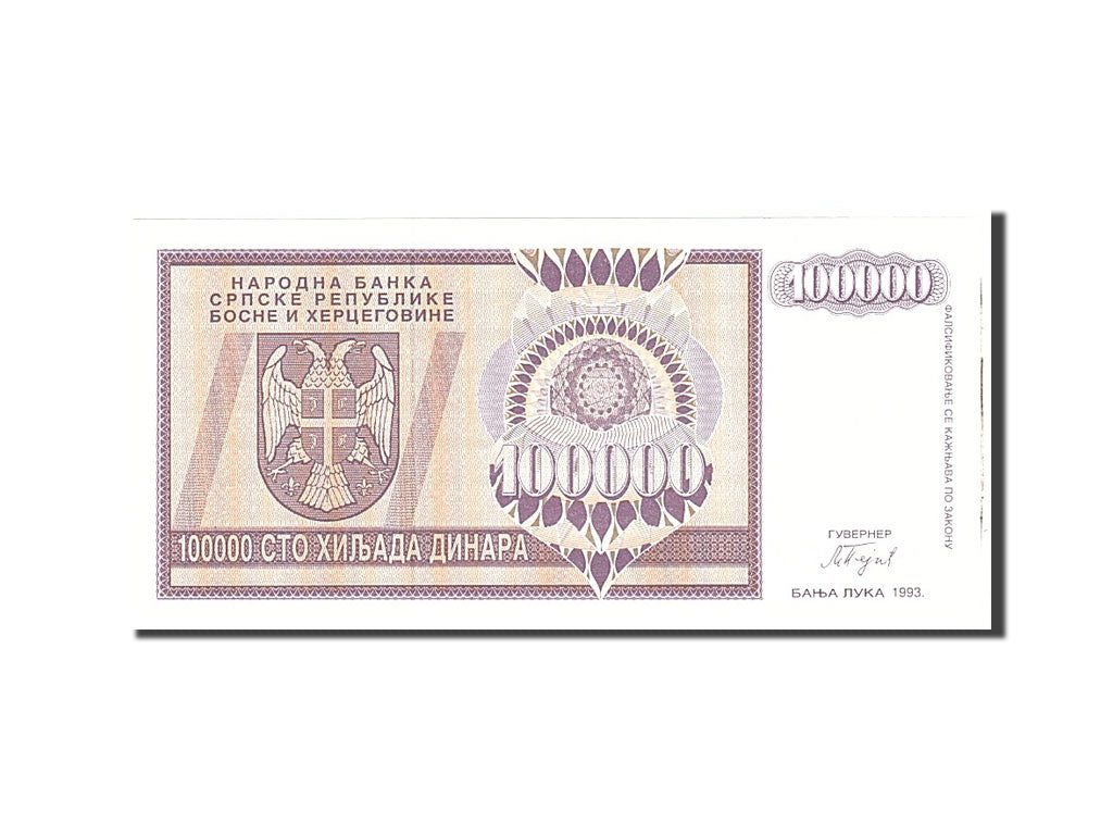 Banknote, Bosnia - Herzegovina, 100,000 Dinara, 1993, Undated, KM:141a