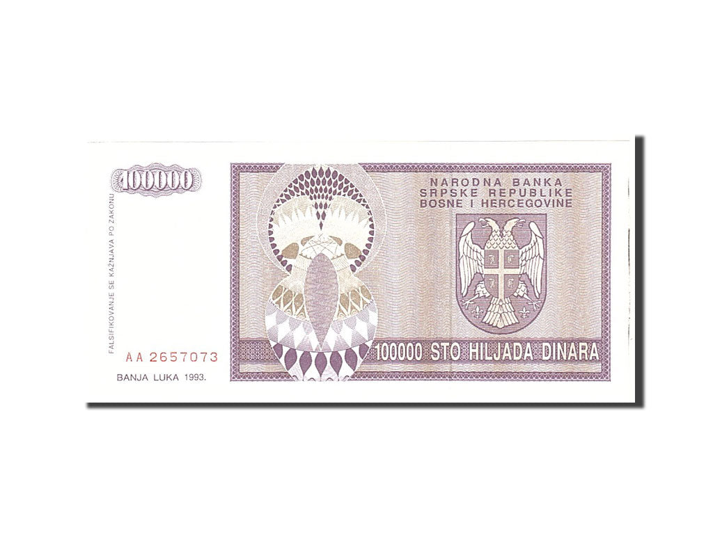 Banknote, Bosnia - Herzegovina, 100,000 Dinara, 1993, Undated, KM:141a