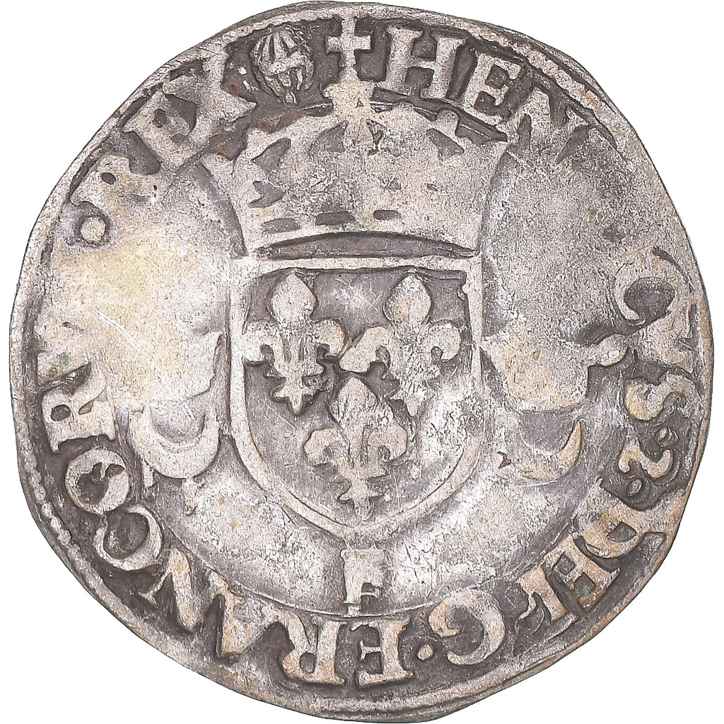 Moeda, França, Henri II, Douzain aux croissants, 1551, Angers, EF(40-45)