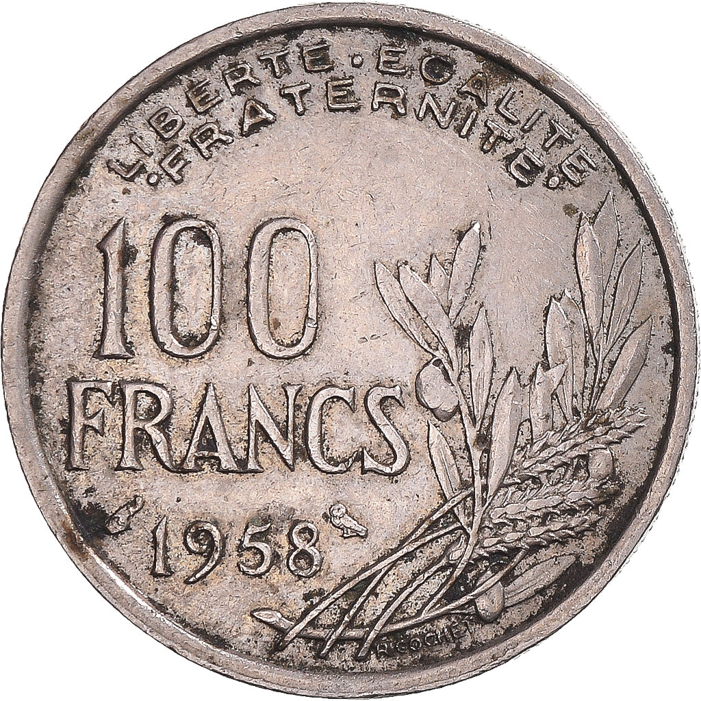França, 100 Francs, 1958, Coruja, Cuproníquel, EF(40-45), Gadoury:897