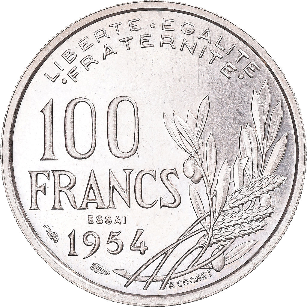 Munten, Frankrijk, 100 Francs, 1954, Paris, ESSAI, UNC-, Cupro-nikkel, KM:E97
