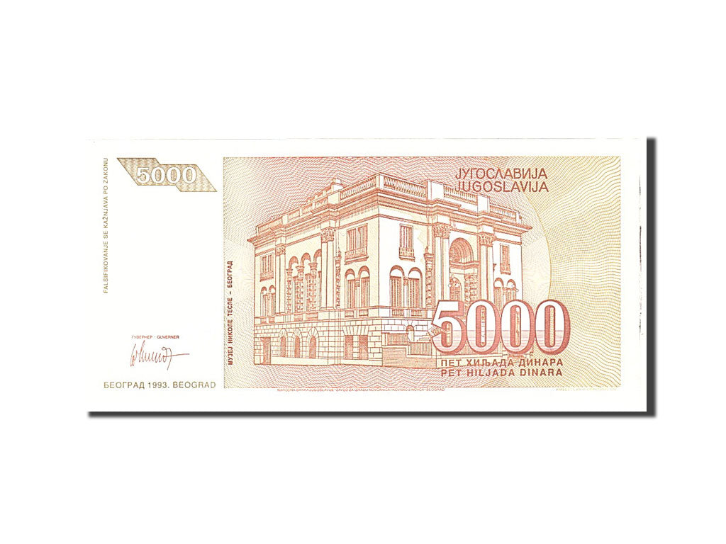 Banknote, Yugoslavia, 5000 Dinara, 1993, Undated, KM:128, UNC(65-70)