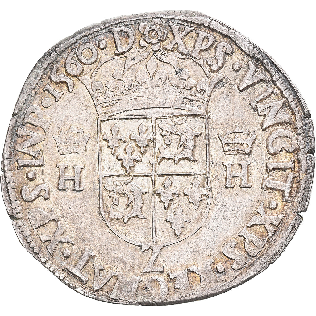 Coin, France, Henri II, Teston, 1560, Grenoble, VF(30-35), Silver, Gadoury:379A
