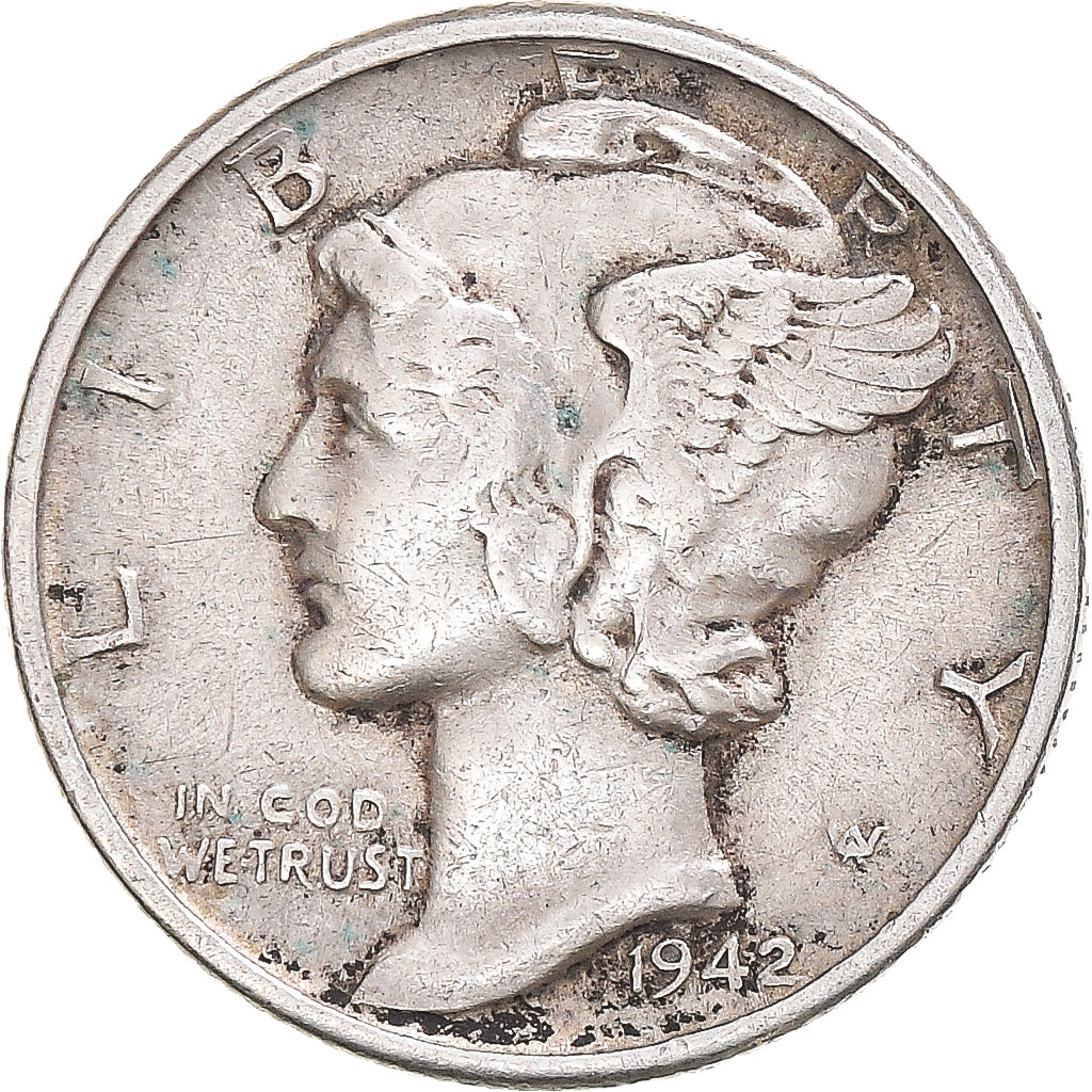 Coin, United States, Mercury, Dime, 1942, U.S. Mint, VF(30-35), Silver