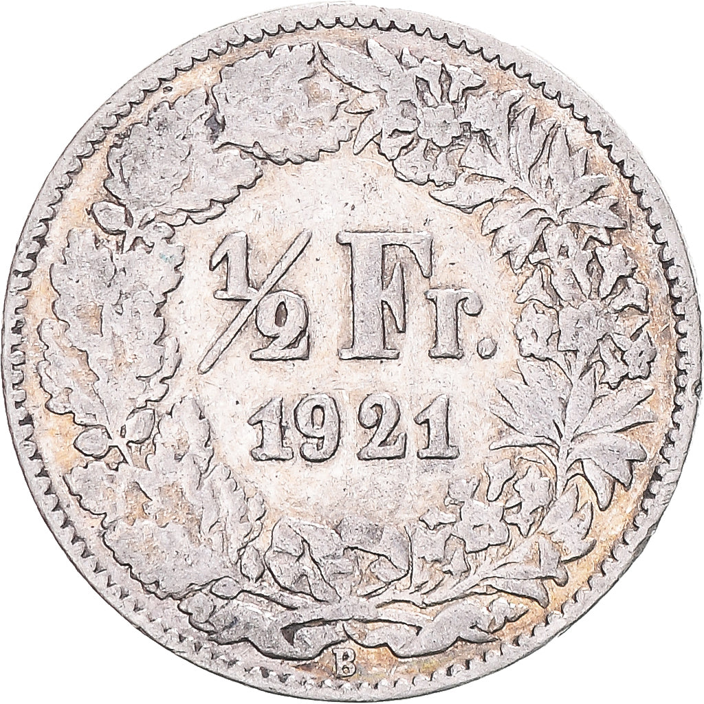 Coin, Switzerland, 1/2 Franc, 1921, Bern, VF(20-25), Silver