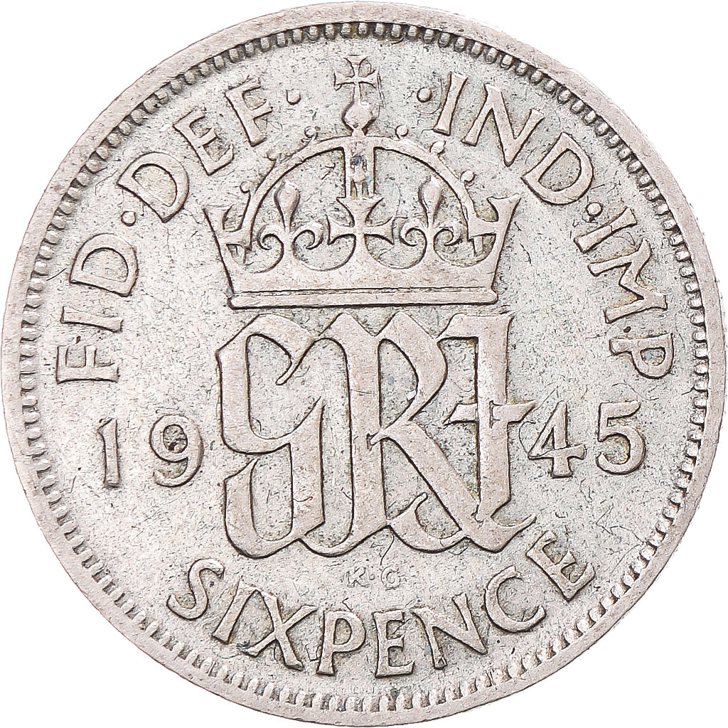 Monnaie, Royaume-Uni, George VI, 6 Pence, 1945, TB+, Argent