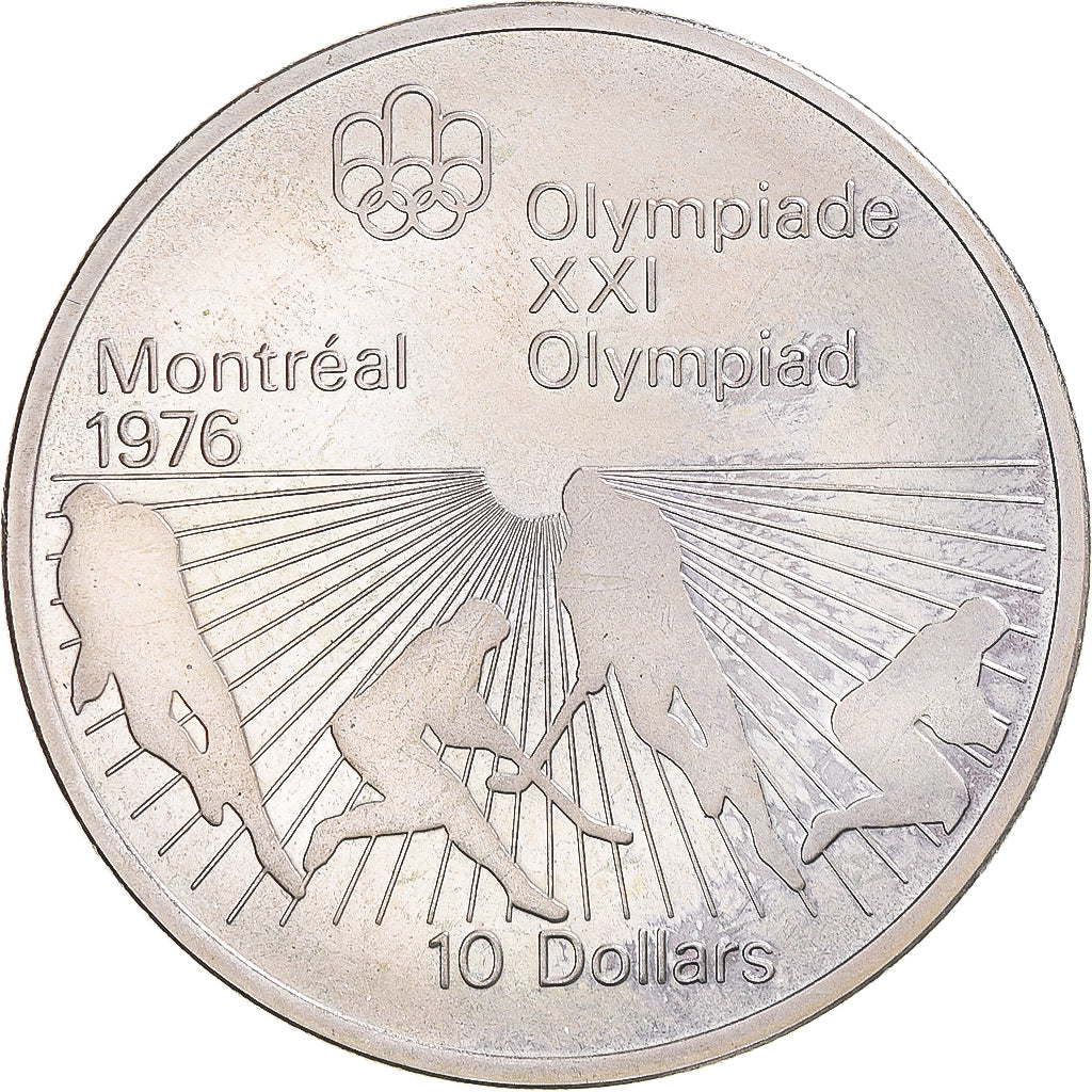 Munten, Canada, 1976 Olympics - Field Hockey, 10 Dollars, 1976, UNC-, Zilver