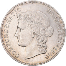 Moeda, Suíça, Helvetia, 5 Francs, 1890, Bern, AU(55-58), Prata
