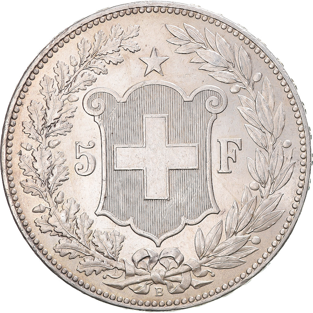Moeda, Suíça, Helvetia, 5 Francs, 1890, Bern, AU(55-58), Prata