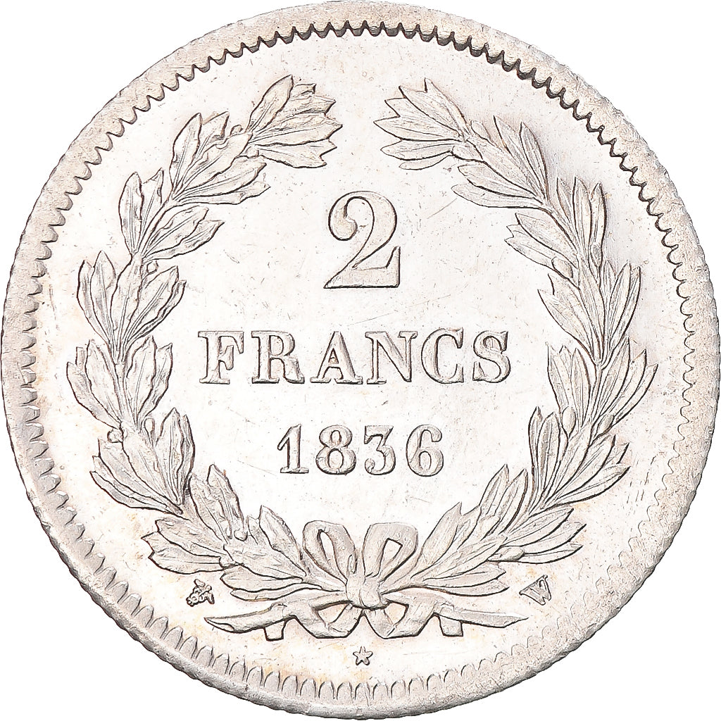 Moeda, França, Louis-Philippe, 2 Francs, 1836, Lille, AU(55-58), Prata