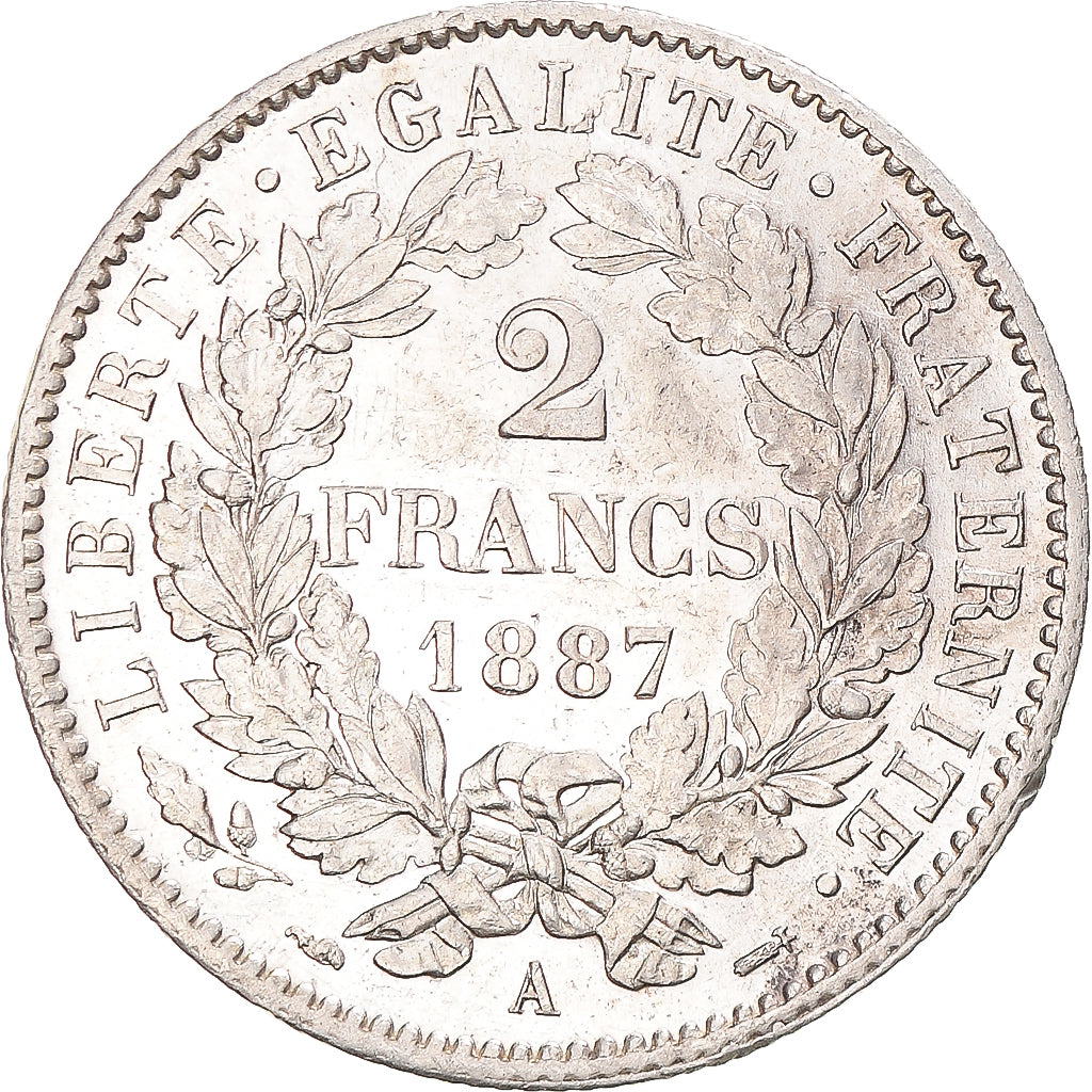 Coin, France, Cérès, 2 Francs, 1887, Paris, MS(60-62), Silver, Gadoury:530a