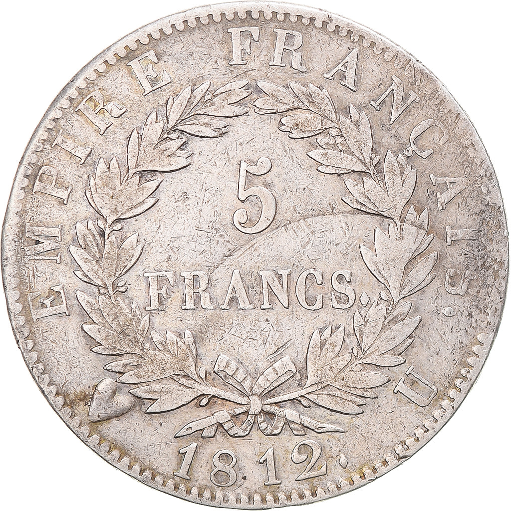 Moneta, Francia, Napoleon I, 5 Francs, 1812, Turin, MB+, Argento, Gadoury:584