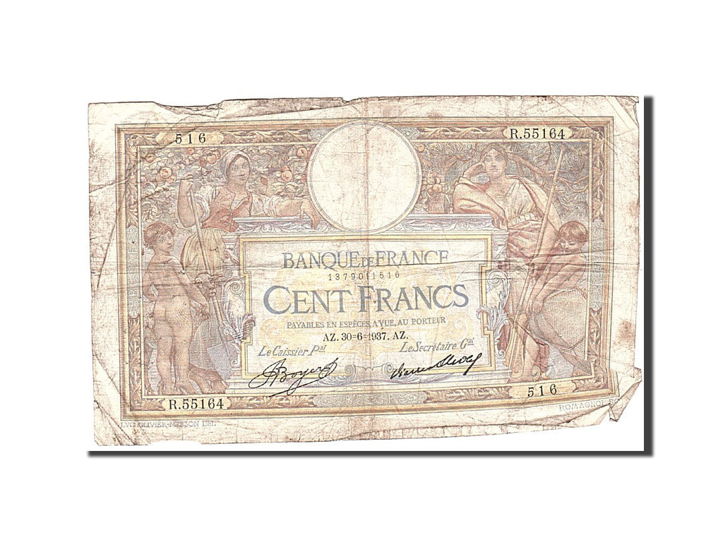 Banknote, France, 100 Francs, 1937, 1937-06-30, VG(8-10), Fayette:24.16, KM:78c