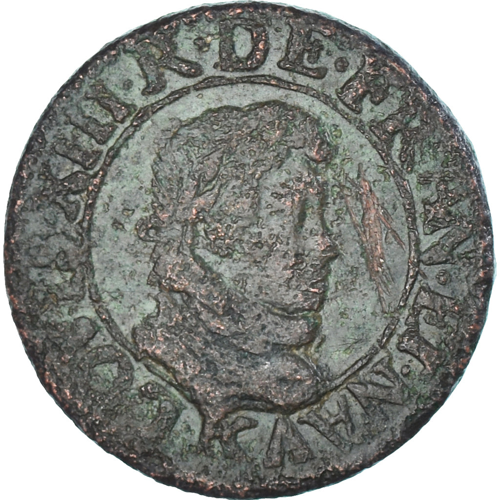 Monnaie, France, Louis XIII, Double Tournois, 1611, Bordeaux, Rare, TB+, Cuivre
