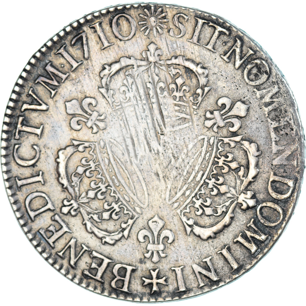 France, Louis XIV, Ecu de Béarn aux 3 couronnes, 1710, Pau, Silver, EF(40-45)