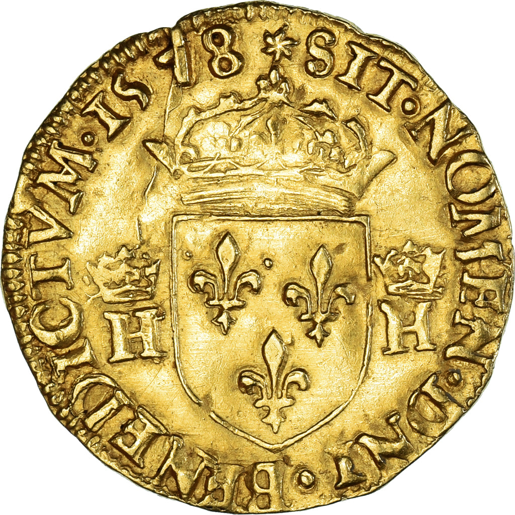 Francia, Henri III, Écu d'or au soleil, 1578, Bayonne, 2nd type, Oro, BB+