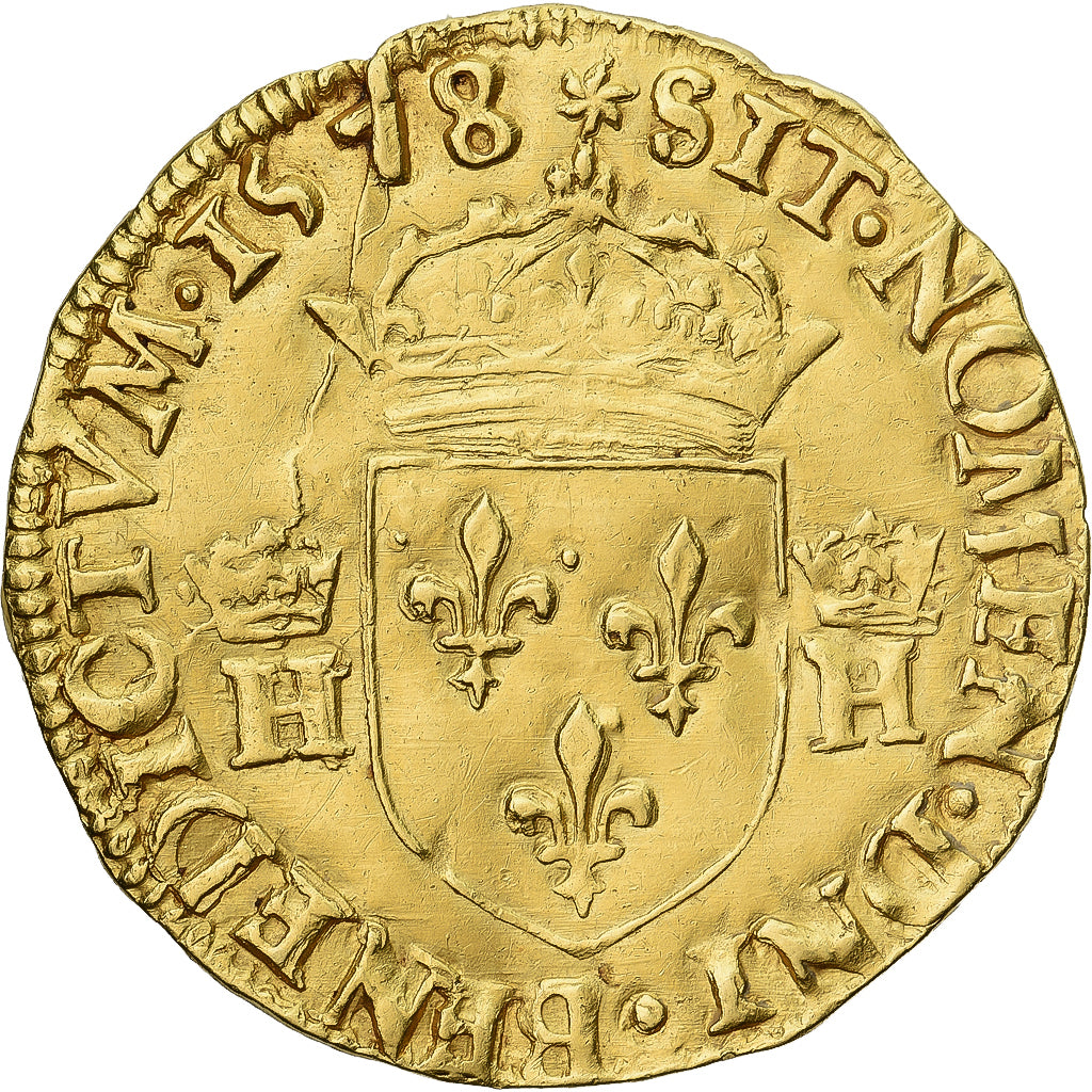 Francia, Henri III, Écu d'or au soleil, 1578, Bayonne, 2nd type, Oro, MBC+