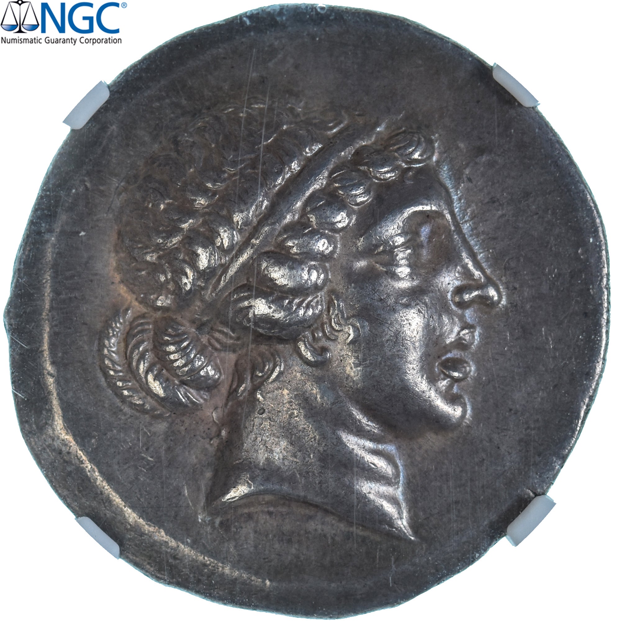 Aeolis, Tetradrachm, ca. 155-143 BC, Kyme, Stephanophoric type, Silver, NGC, AU