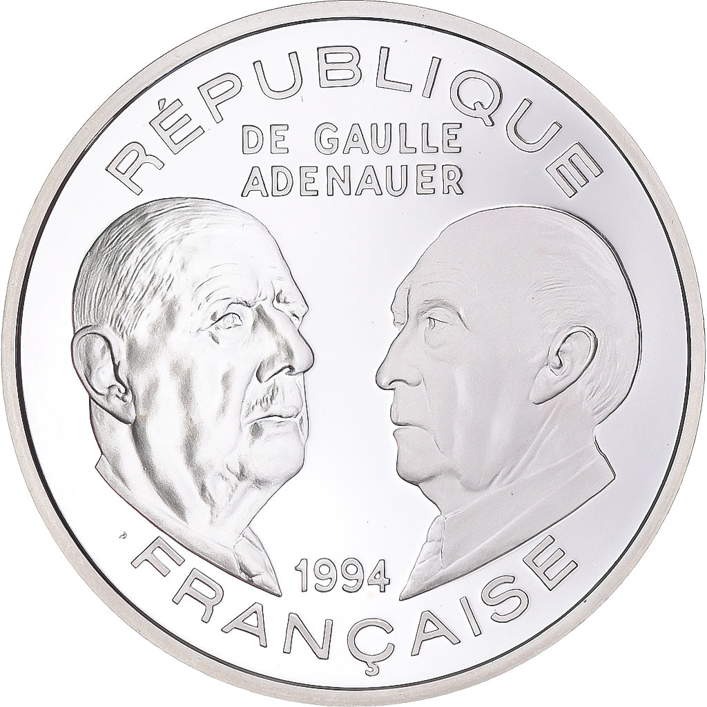 Munten, Frankrijk, De Gaulle - Adenauer, 100 Francs, 1994, Paris, UNC, Zilver