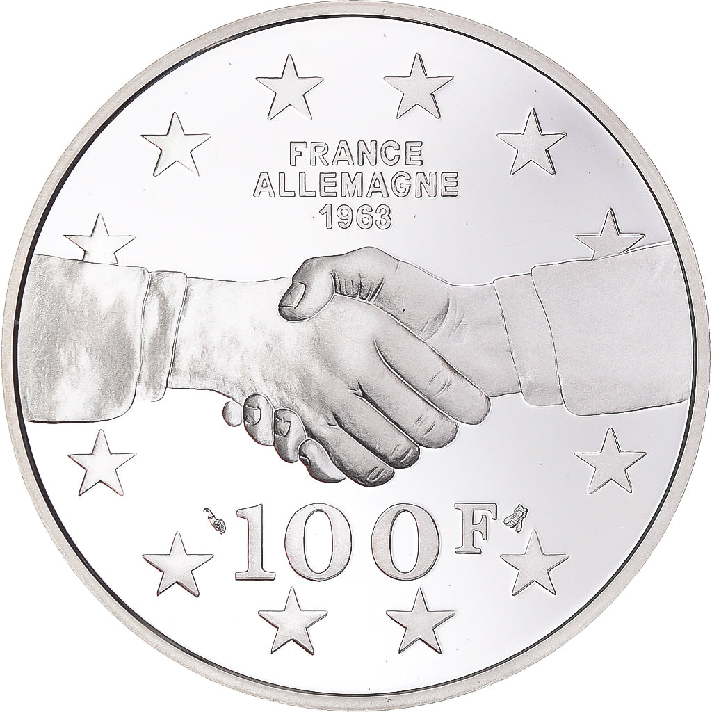 Munten, Frankrijk, De Gaulle - Adenauer, 100 Francs, 1994, Paris, UNC, Zilver