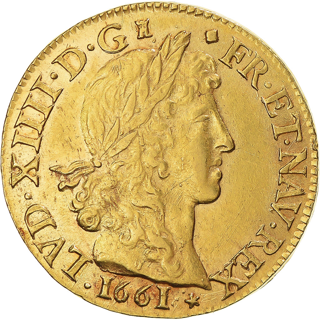 France, Louis XIV, Louis d'or au buste juvénile, 1661, Lyon, Gold, AU(55-58)