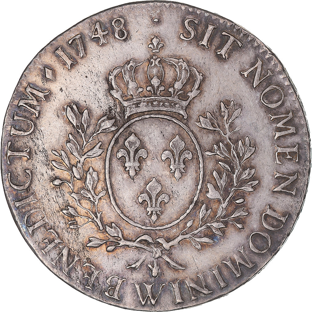 Moeda, França, Louis XV, Écu au bandeau, 1748, Lille, AU(50-53), Prata