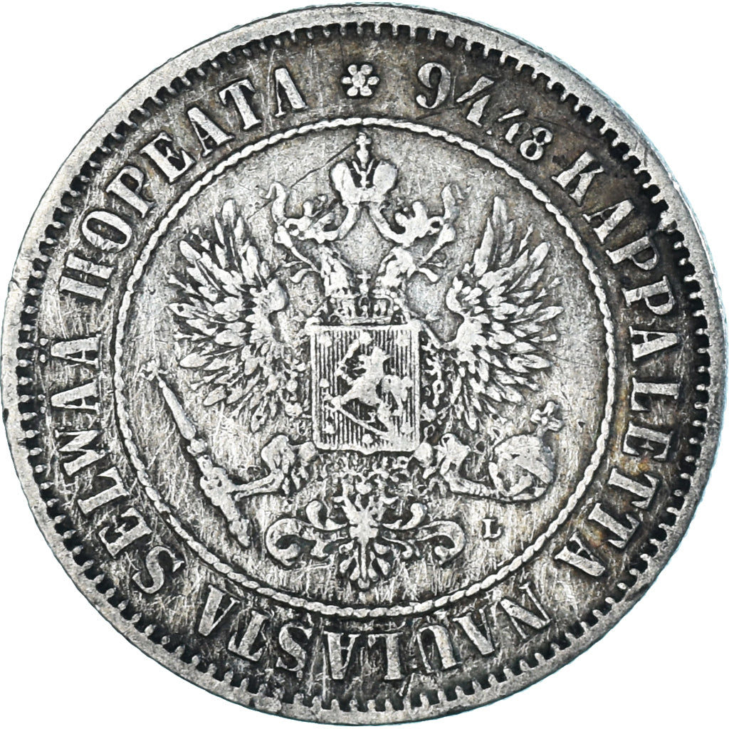 Munten, Finland, Alexander III, Markka, 1890, Helsinki, ZF, Zilver, KM:3.2
