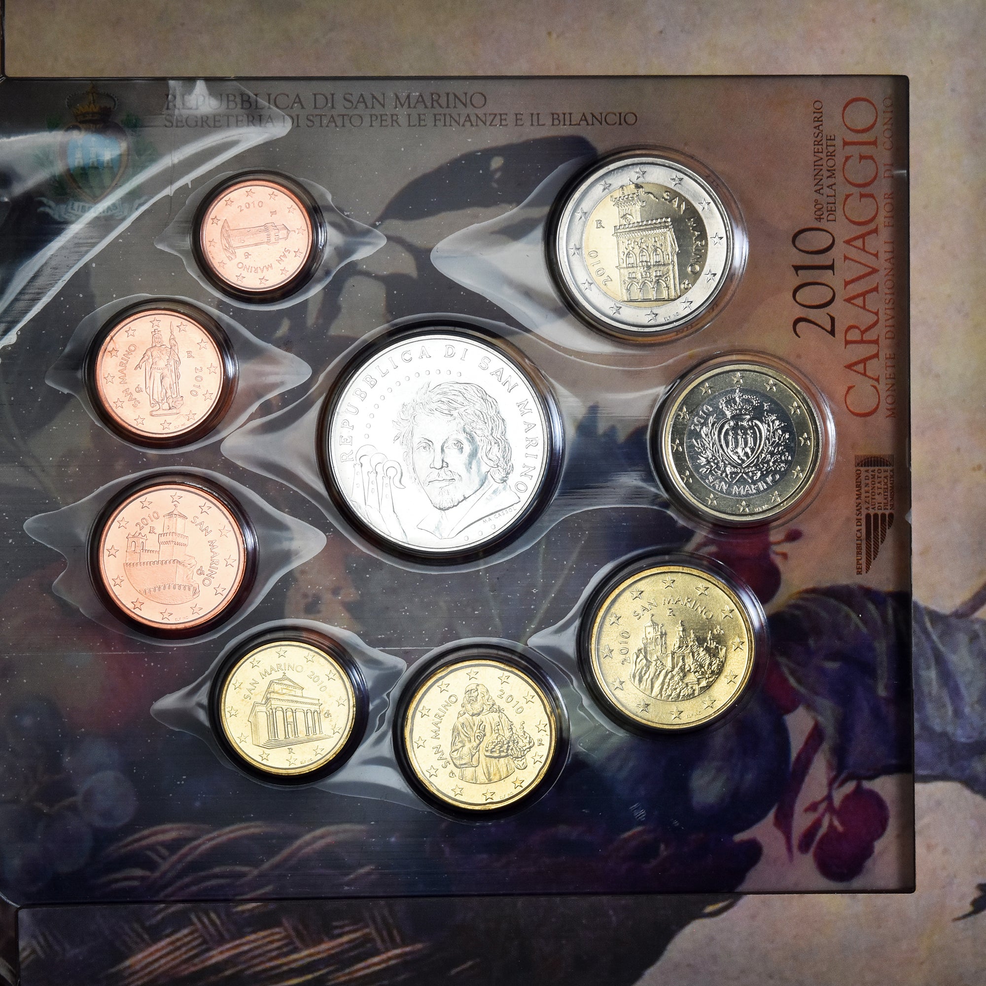 San Marino, Set Euros, Caravaggio, 2010, Coffret, MS(65-70)
