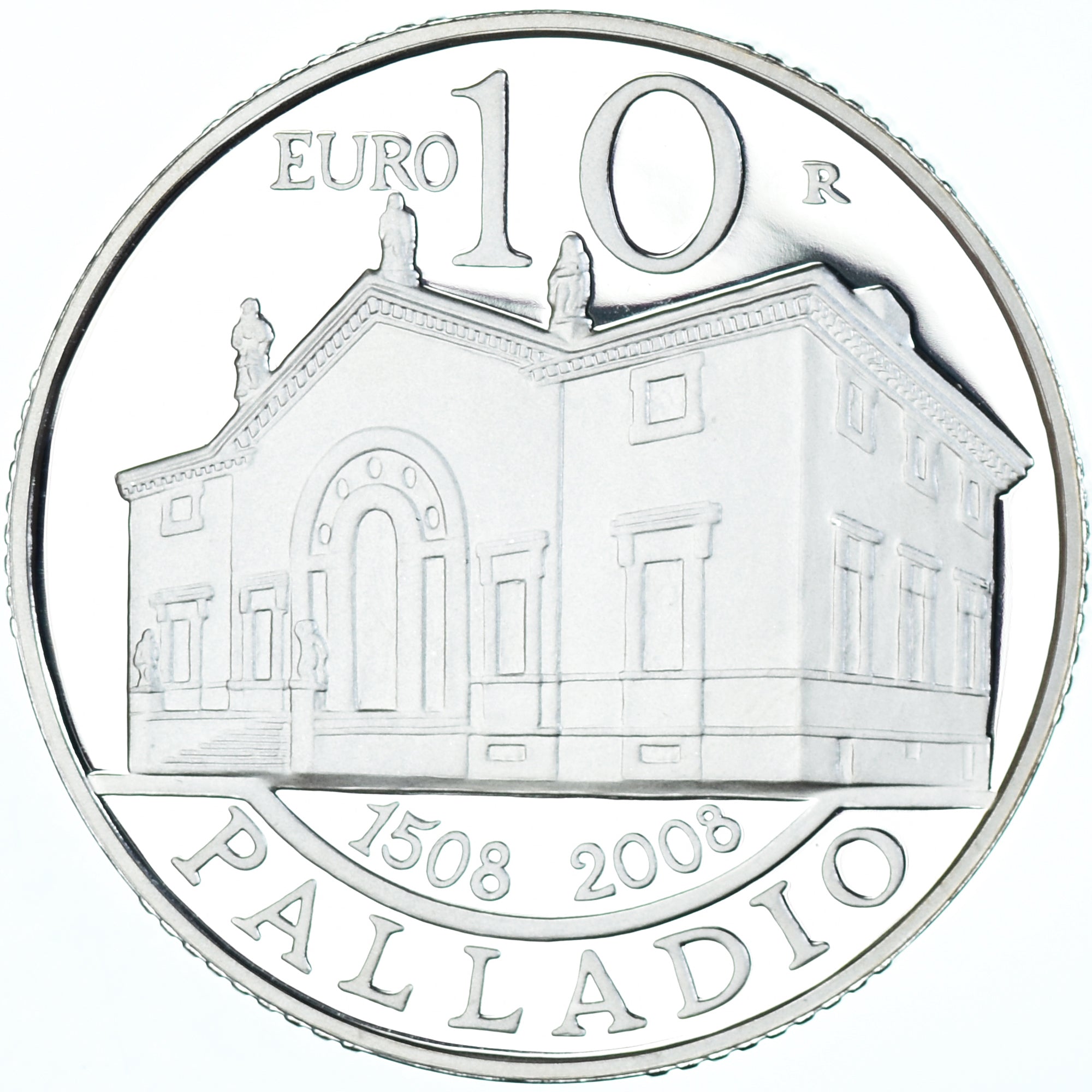 Saint Marin , 10 Euro, 2008, Palladio's Birth - 500th Anniversary, SPL+, Argent