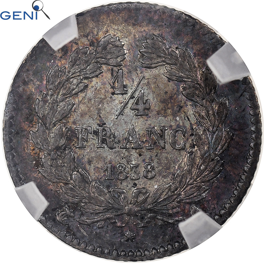 France, Louis-Philippe I, 1/4 Franc, 1838, Paris, Silver, GENI, AU58