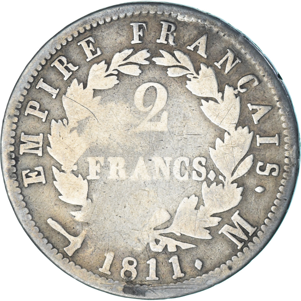 Francia, Napoleon I, 2 Francs, 1811, Toulouse, Argento, B+, Gadoury:501