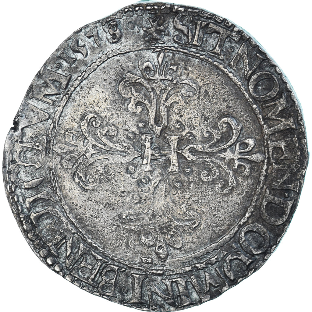 Coin, France, Henri III, Franc au Col Plat, 1578, Dijon, Tréflée, VF(30-35)